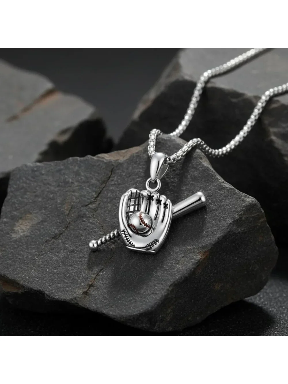 Baseball Necklace for Men - 18K White Gold Pendant Jewelry Gift for Athletes